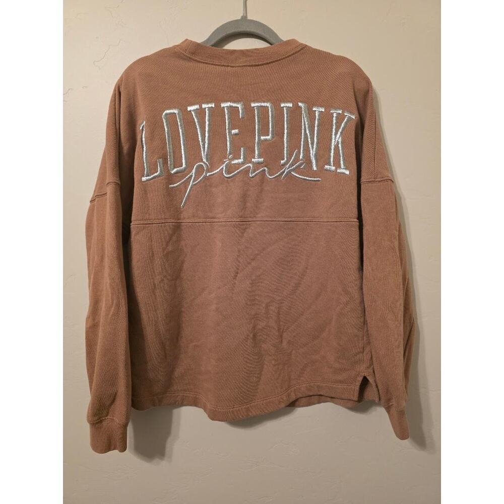PINK Victoria’s Secret Brown Crewneck Sweatshirt Love Pink Graphic Cozy - Picture 2 of 7